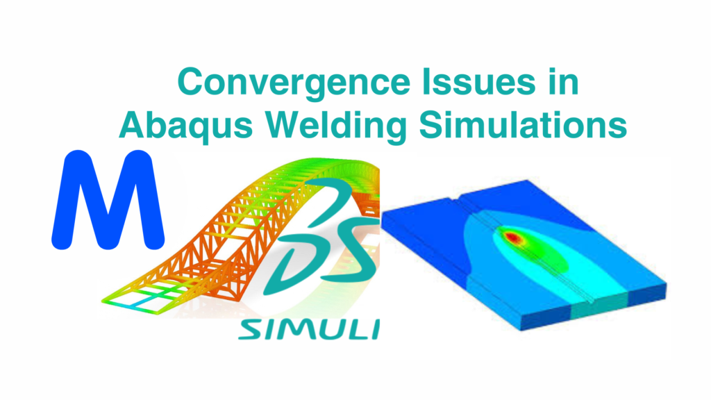 Abaqus/CAE interface showing a welding simulation error message ("Too many attempts at this increment") alongside a corrected model with adjusted material properties and stabilization controls, demonstrating the troubleshooting process. Option 2 (Diagnostic Flowchart): A detailed troubleshooting flowchart for Abaqus welding simulations, mapping symptoms (e.g., "zero pivot warning") to specific causes (e.g., unconstrained rigid body motion) and solutions (e.g., contact stabilization), with relevant .msg file excerpts. Option 3 (Before/After Convergence): Side-by-side comparison of a welding simulation: Left panel shows a diverged model with distorted mesh and error log; Right panel shows a stable analysis with smooth temperature gradients and converged residual stress contours after applying fixes. Option 4 (Parameter Adjustment Guide): Visual guide highlighting key Abaqus parameters to adjust for convergence: material yield floor at high temperature, contact stabilization settings, time increment controls, and hourglass energy