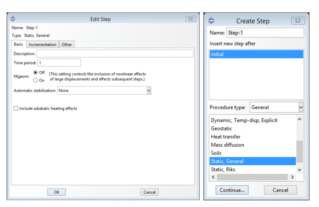 Creating a Static General analysis step in Abaqus for contact simulation