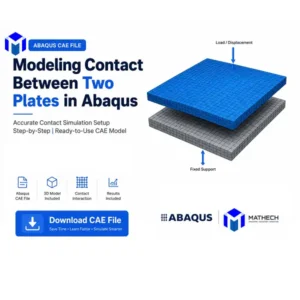 Modeling Contact Between Two Plates in Abaqus CAE file showing two meshed plates with contact interaction, applied load, fixed support, and ready-to-download finite element simulation model.