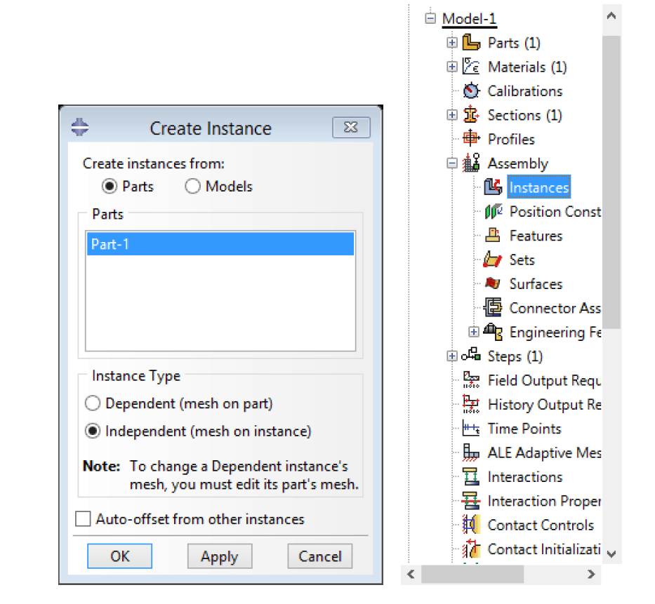 Creating an independent part instance in the Abaqus Assembly module