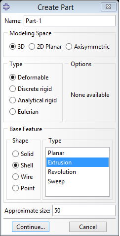Creating a shell part using the Extrusion feature in Abaqus Part module