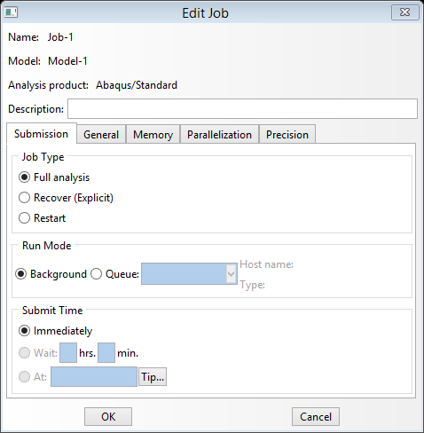 Edit Job the Abaqus analysis in the Job Manager