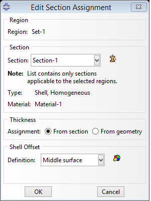 Assigning the shell section to the plate geometry in Abaqus
