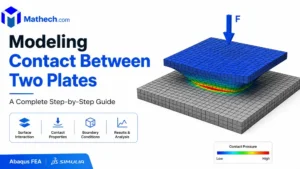 Abaqus contact analysis tutorial showing two plates in contact with CPRESS contact pressure contour plot and displacement loading visualization