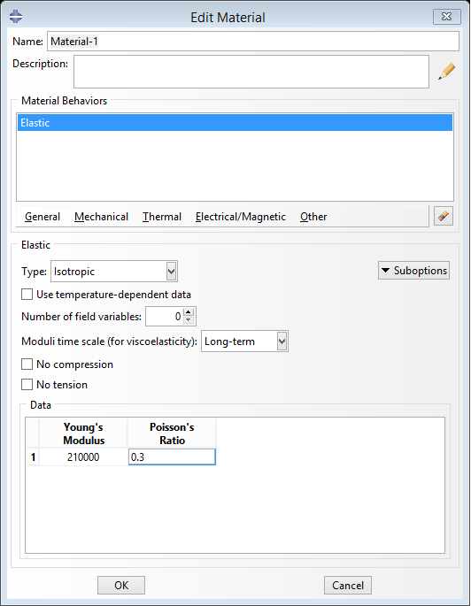 Defining elastic material properties in the Abaqus Material Editor