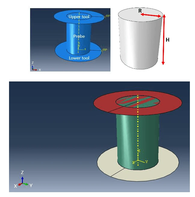 Deformable cylindrical billet and rigid dies in Abaqus