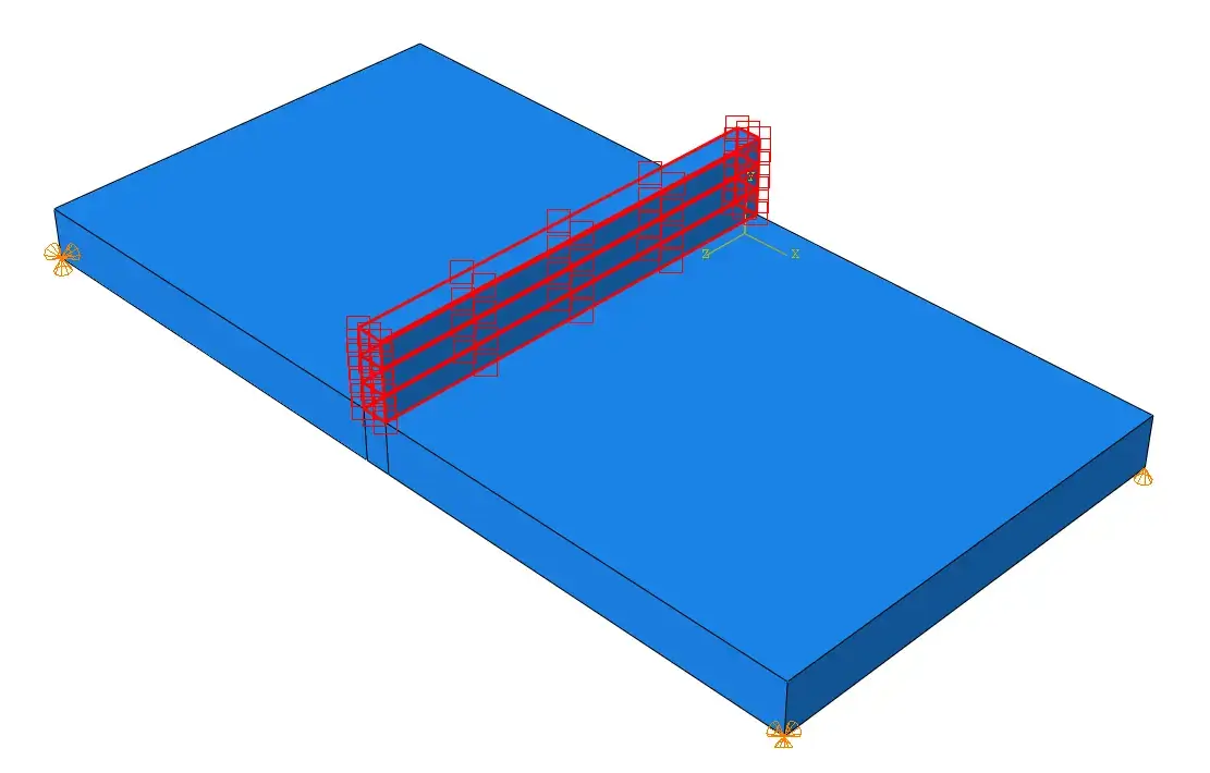 Body heat flux using a DFLUX user subroutine for three-layer metal additive manufacturing in Abaqus