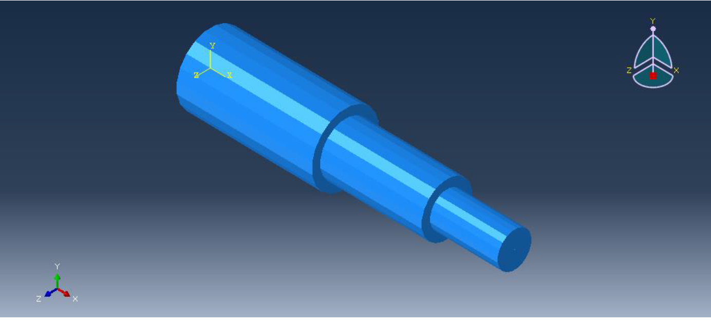 Create stepped bar geometry in Abaqus/CAE for tensile stress analysis with multiple material regions and axial loading