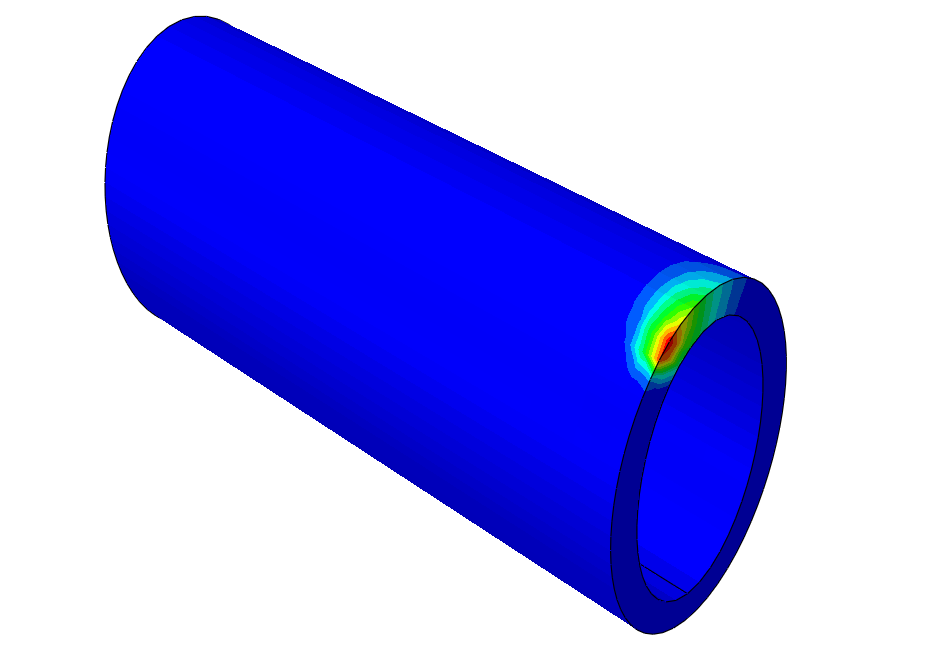 Temperature distribution during welding simulation of an elliptical pipe in Abaqus.