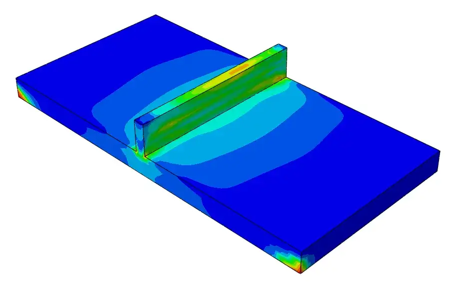Von Mises stress distribution in a metal 3D printing model simulated in Abaqus