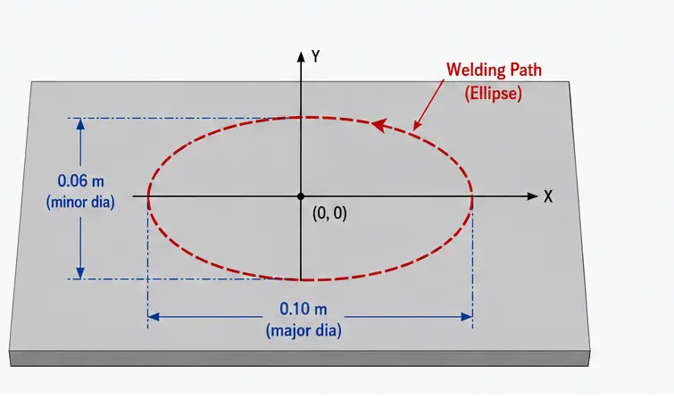 Moving welding heat source traveling along an elliptical path around an elliptical cross-section pipe in Abaqus.