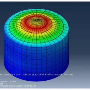 Deformation result of a conical-end water storage tank under gravity, snow, and wind loads in Abaqus.