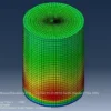 Deformed shape of a thin-walled steel oil storage tank under hydrostatic pressure in Abaqus.