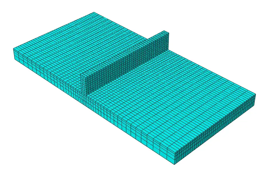 Finite element mesh of a three-layer metal additive manufacturing model in Abaqus