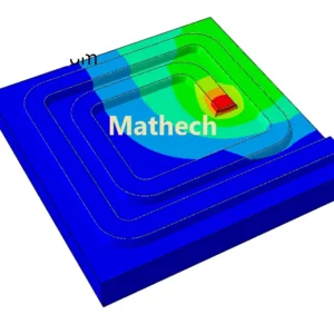 Temperature distribution at the end of the welding process along a spiral path in Abaqus.