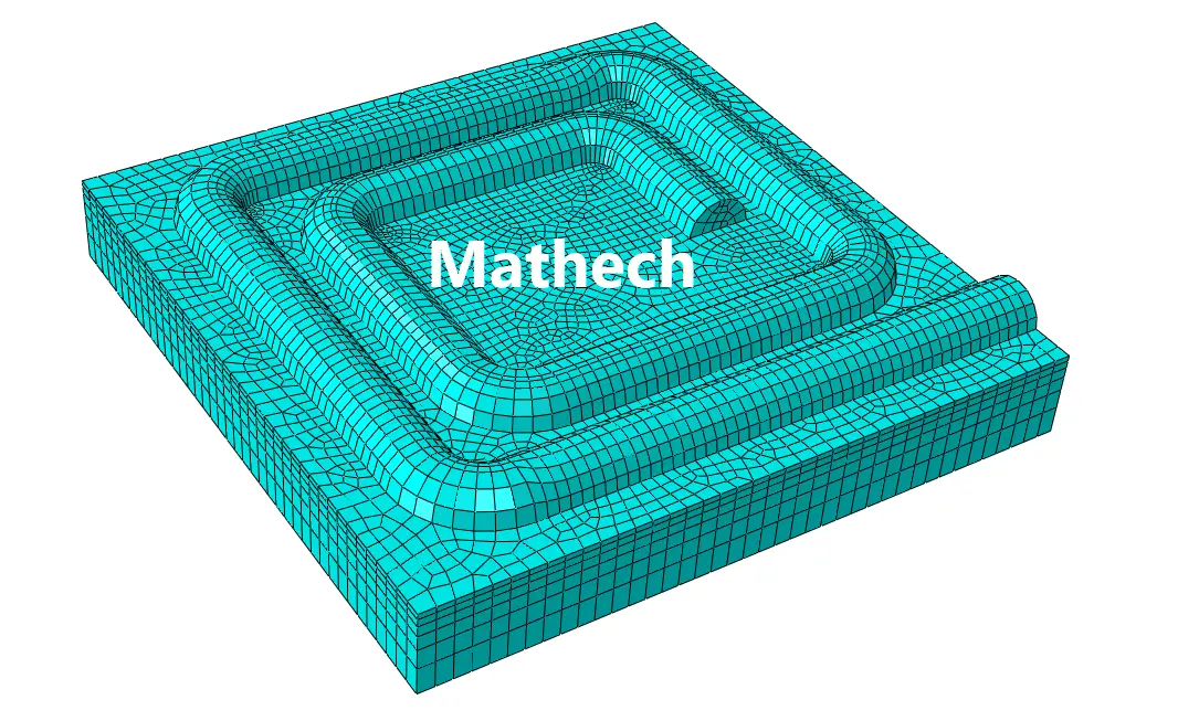 Finite element mesh of a 30 Γ 30 mm steel plate for spiral-path welding simulation in Abaqus.